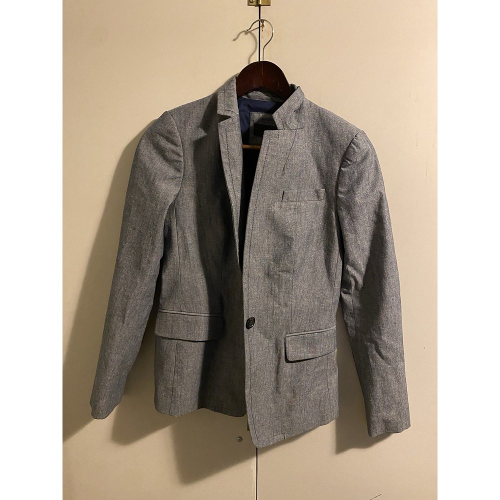 J.Crew Regency Blazer Women 0 Blue NWT Cotton Chambray One-Button B9318